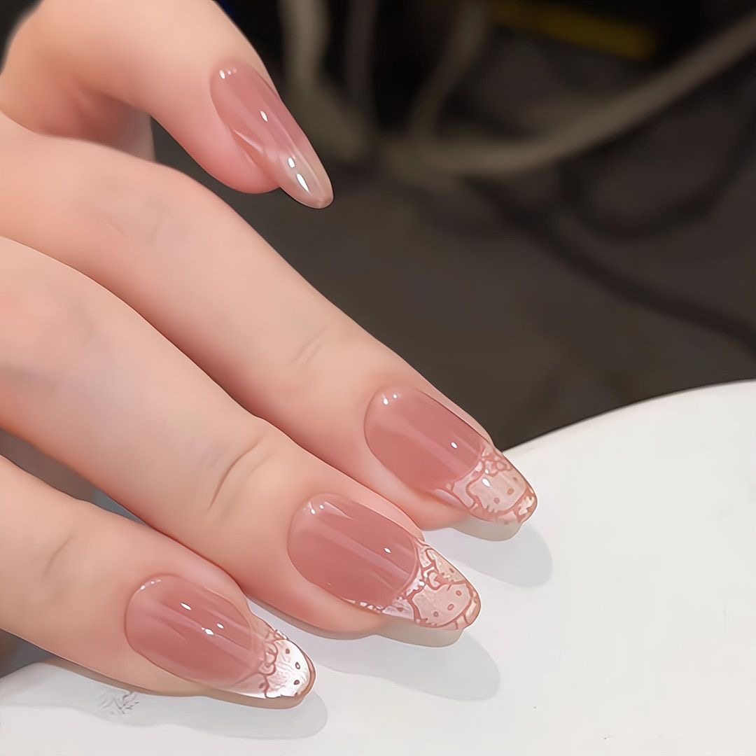 穿戴甲中长款短款kitty法式少女可爱美甲贴红色波点粉色椭圆猫咪,淘宝优惠券,粉丝福利购,淘宝优惠卷