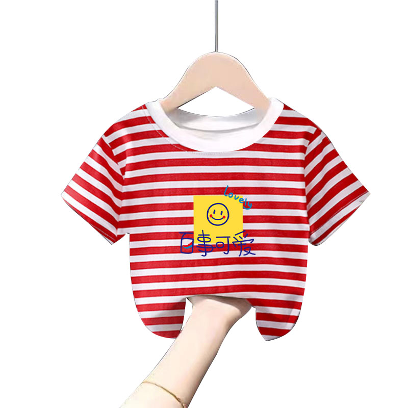 儿童短袖t恤纯棉2023新款男童女童夏装婴儿宝宝条纹童装上衣图案 - 图3