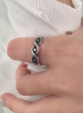 麻花星星相间戒指女韩国小众复古做旧感个性高级时尚开口简约指环