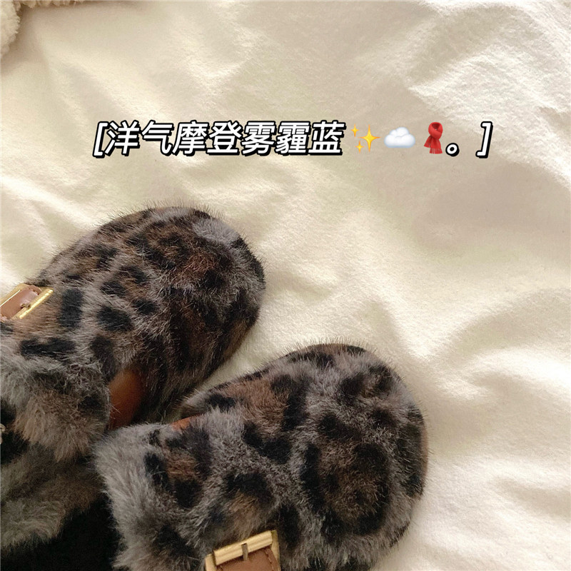 两穿雾霾蓝~！时髦洋气豹纹加绒棉鞋女ins冬季包跟保暖毛毛棉拖鞋,淘宝优惠券,粉丝福利购,淘宝优惠卷