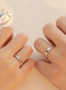 俊利s925纯银情侣款戒指女男小众设计感一对轻奢简约个性新款对戒