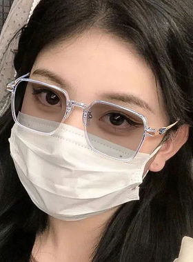 日夜两用变色近视眼镜女超轻茶色透明框大框显瘦太阳镜感光紫外线