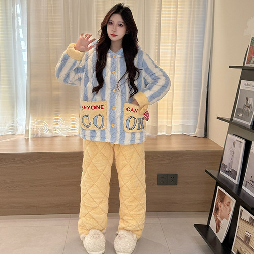 巨保暖【料理鼠王】2025年冬季睡衣女夹棉三层加厚保暖家居服外穿 - 图2