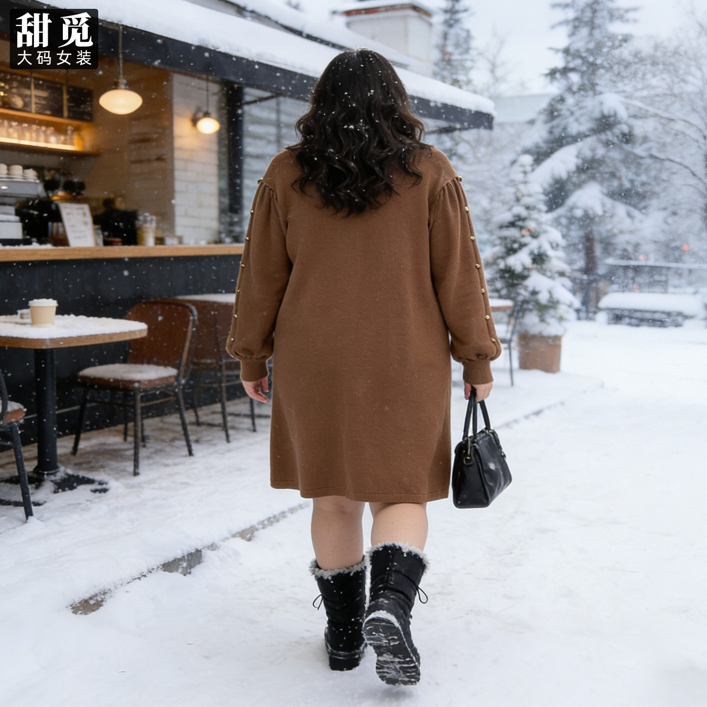 甜觅特大码女装冬季胖mm300斤重工钉珠中长款圆领保暖毛衣连衣裙,淘宝优惠券,粉丝福利购,淘宝优惠卷