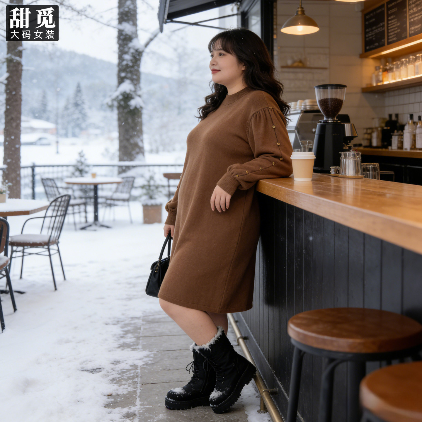 甜觅特大码女装冬季胖mm300斤重工钉珠中长款圆领保暖毛衣连衣裙,淘宝优惠券,粉丝福利购,淘宝优惠卷