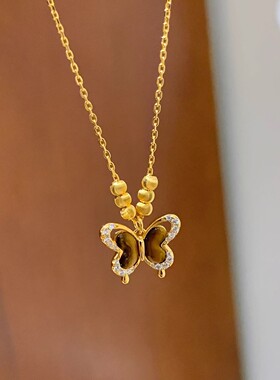 小红书爆款复古虎眼蝴蝶项链设计感气质锁骨链毛衣链