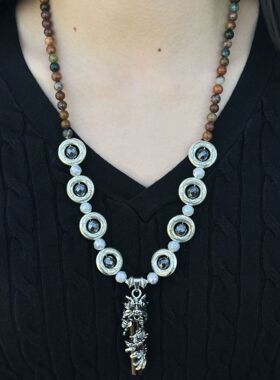 藏式巴洛克珍珠水晶钛钢项链