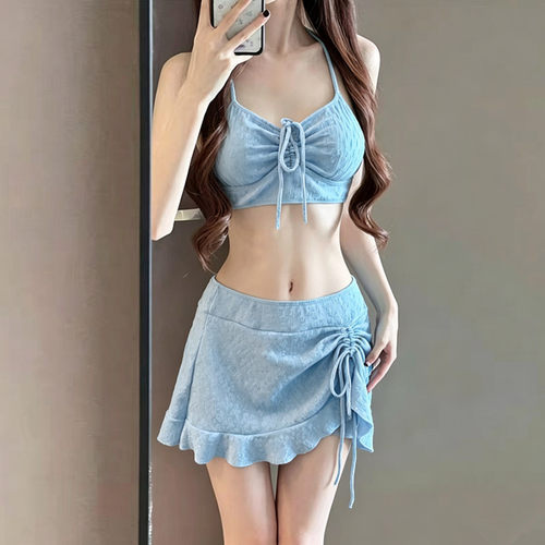 bikini比基尼分体长袖游泳衣女四件套罩衫防晒温泉度假大码泳装新 - 图0