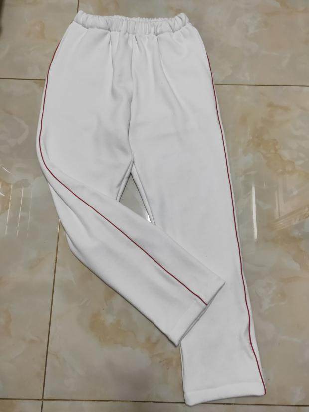 定做冬季中小学生加厚加绒保暖校服裤子白色加一道细酒红杠运动裤,淘宝优惠券,粉丝福利购,淘宝优惠卷