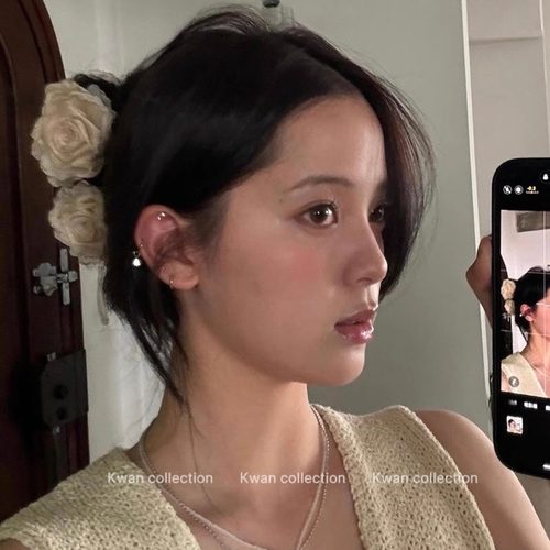 KWAN欧阳娜娜同款发夹新中式花朵抓夹干枯玫瑰花发饰古风头饰发卡 - 图0