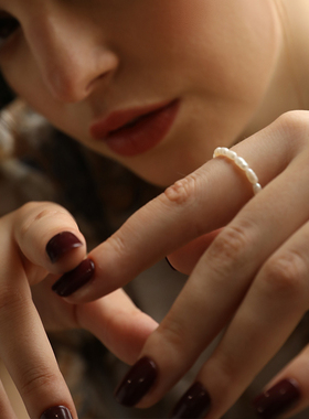 天然珍珠链条戒指女ins冷淡风