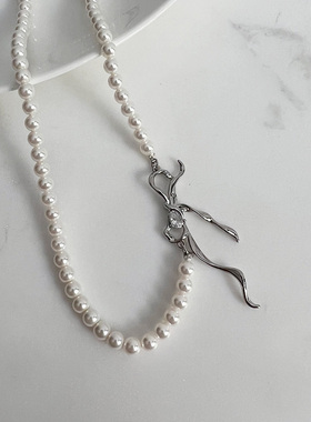 littlejoys女珍珠蝴蝶结项链