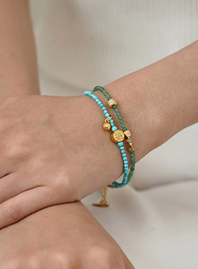 Little joys绿东陵串珠天然石手链女小众ins风简约个性叠戴手串