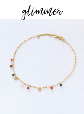 铜镀金彩色石头珍珠法式项链女