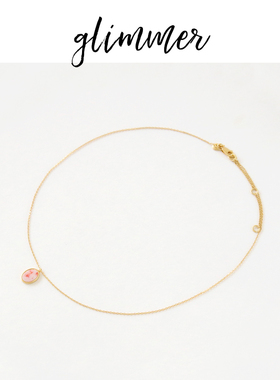 铜镀金粉色石头吊坠法式项链女