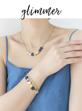 铜镀金法式俏皮星星串珠项链