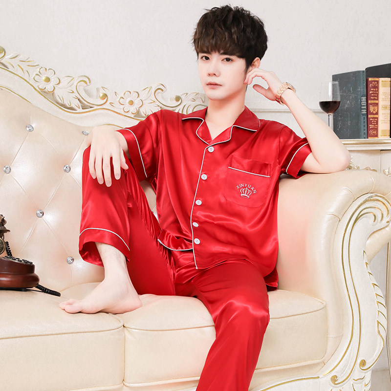 夏季冰丝短袖男款长裤青年宽松睡衣 慕尚姿睡衣/家居服套装