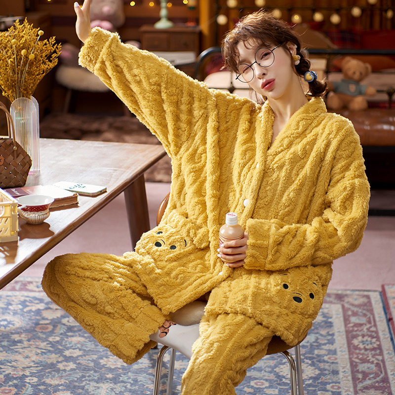 秋冬季加绒冬款毛绒冬天珊瑚绒睡衣 慕尚姿睡衣/家居服套装
