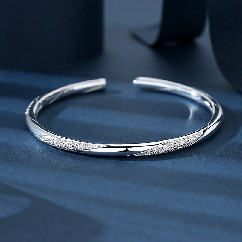 光沙麻花缠绕手镯女纯银9999正品实心银镯子年轻款时尚个性送女友