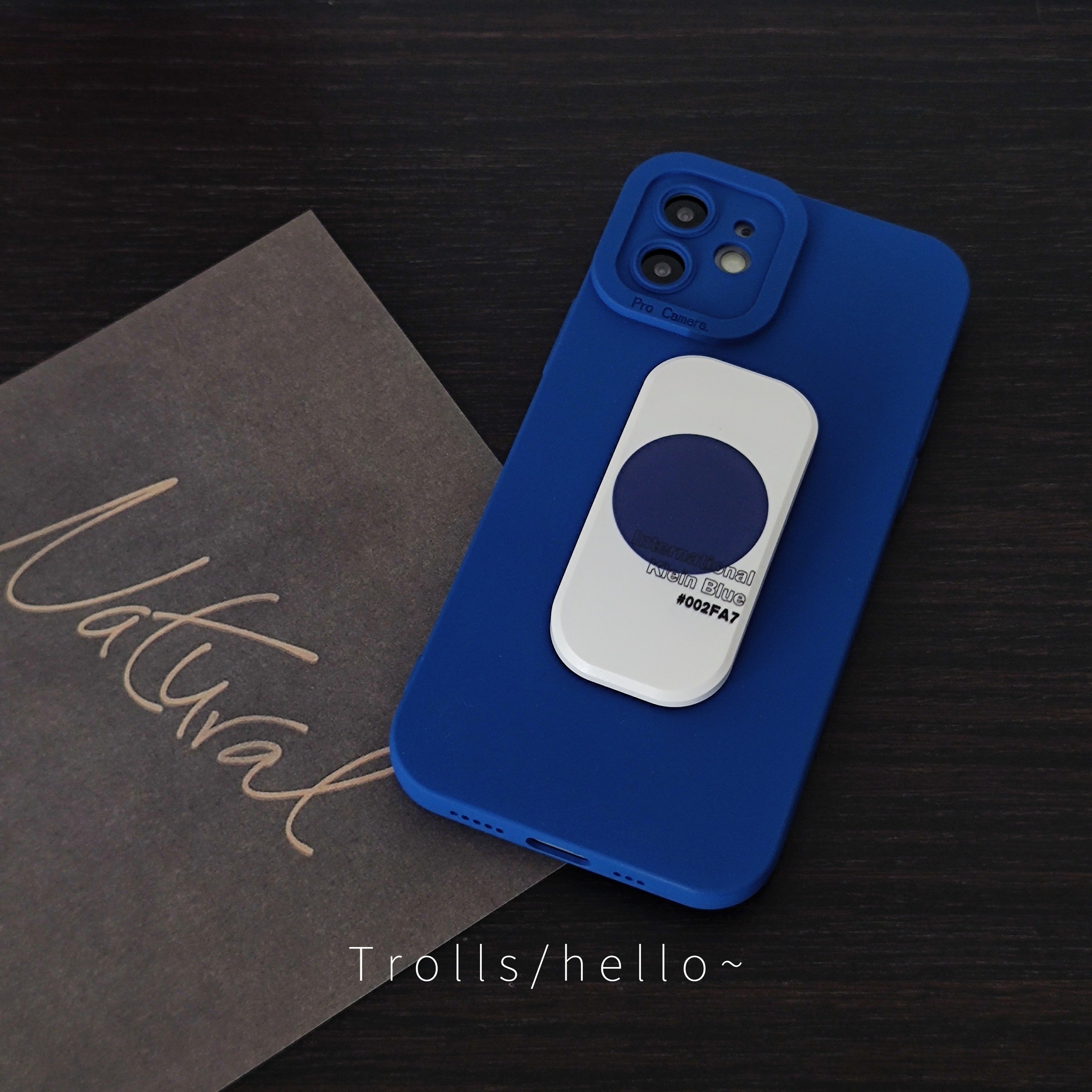Trolls|韩国ins高级感克莱因蓝色推拉支架手机壳适用pura80华为mate70苹果17promaxOPPOreno14小米17全包软壳 - 图0