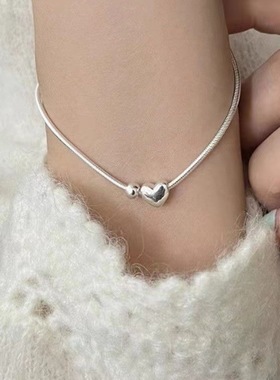 银色爱心小银珠手链简约蛇骨链