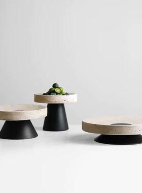 新款直销侘寂风创意简约洞石圆形托盘摆件家居样板间客厅茶几餐桌