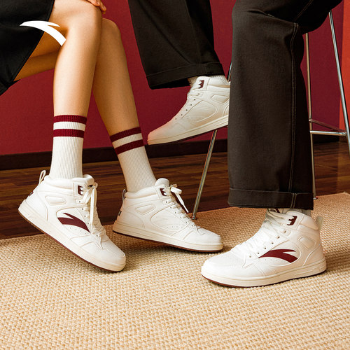 安踏元年2.0丨高帮板鞋女冬季新款皮面增高休闲鞋百搭运动鞋子 - 图1