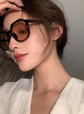2023韩版ins潮流复古浅茶色墨镜女超大框方形眼镜显白素颜太阳镜