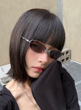 千禧风细框椭圆防紫外线墨镜女