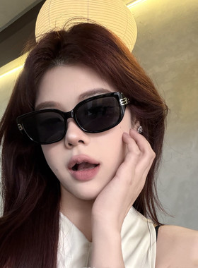 复古黑框金属标防晒凹造型女墨镜