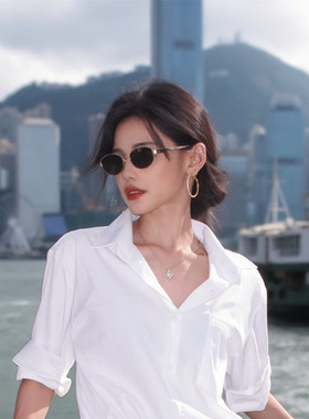 Jennie同款椭圆细框防紫外线墨镜