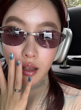 欧美金属复古紫红色猫眼墨镜