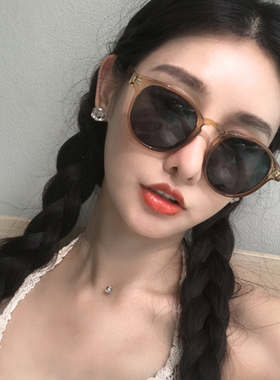 复古浅茶色圆形墨镜女夏个性网红