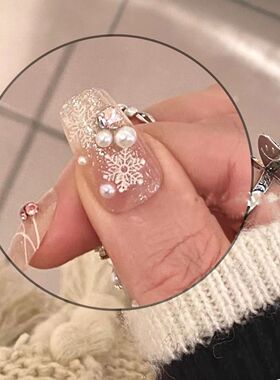 美甲贴纸白色雪花秋冬冰雪奇缘