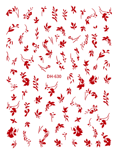 新款手绘复古风美甲贴纸植物玫瑰花朵叶子立体背胶防水指甲贴 - 图2