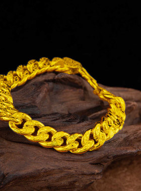 小众设计金包银百福手链高级感感国潮黄金气质宽版链条手链手环