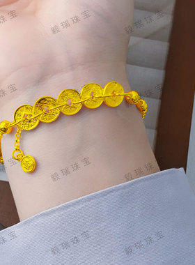 金包银铜钱串珠手链小众设计时尚黄金气质复古高级感手环