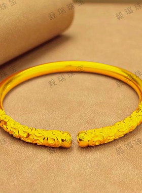 中式金包银紧箍咒手镯高级感国风黄金复古祥云纹镯子小众饰品