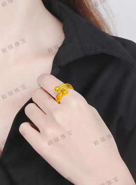 轻奢金包银双球戒指螺旋设计高级感黄金时尚个性指环戒指礼物