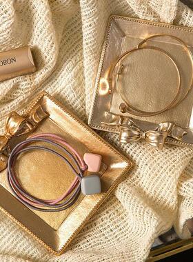 跨境金银色蝴蝶结树脂托盘小碟首饰碟戒指项链收纳盘蜡烛托盘烛台