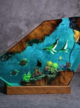跨境热爱环氧树脂木质工艺品海龟 鲸鱼海洋生物家居卧室桌面摆件