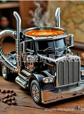 跨境新款卡车咖啡杯设计装饰品摆件马克杯家居庭院摆件不锈钢内核