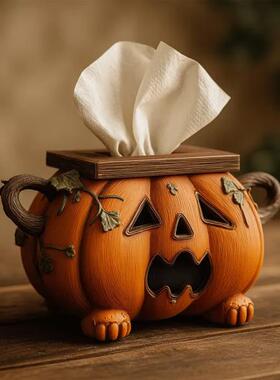 跨境新品万圣节Pumpkin Tissue Box南瓜纸巾盒树脂材质厂家直批