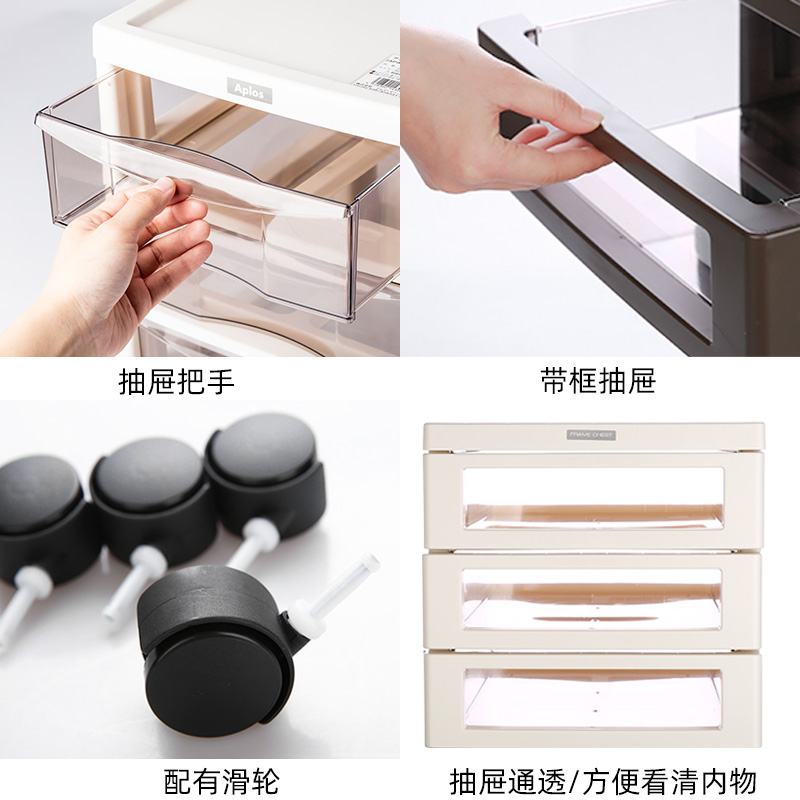 JEJ收纳柜子抽屉式日本进口可移动多层文件化妆品整理美甲抽屉柜-图2
