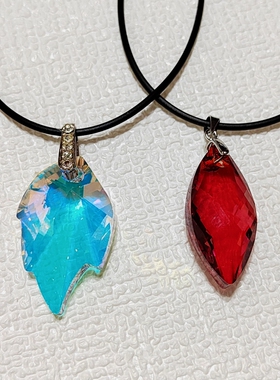 皮绳项链奥地利施华洛水晶冰雪枫叶男女通用可做情侣款颈链