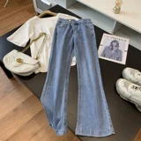 Джинсовые осенние темные цветные штаны, джинсы, высокая талия, свободный прямой крой