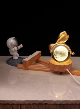 2026铜兔子摆件 十二生肖兔创意礼品礼物发光水晶球 桌面铜摆件装