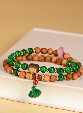 2026檀木干青双圈手串莲蓬吊坠新中式景区寺院新爆款女士手链饰品