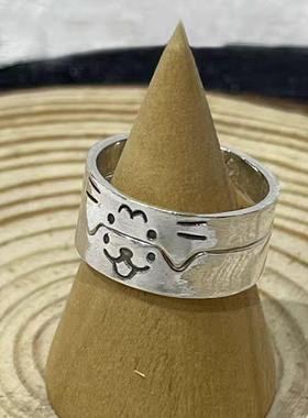 2026猫狗日记小猫小狗情侣对戒开口素圈戒指男女甜美可爱食指戒礼