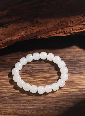 2026天然新疆羊脂白玉佛珠手链转运简约男女情侣款圆珠单圈和田玉
